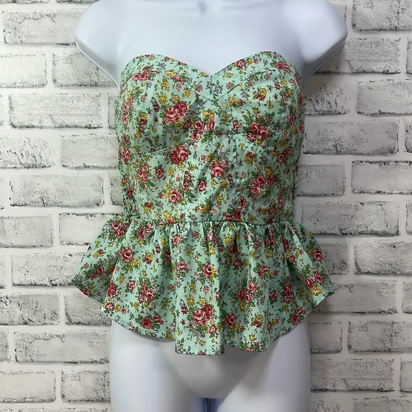GB Strapless Floral Peplum Top Small - Picture 1 of 8